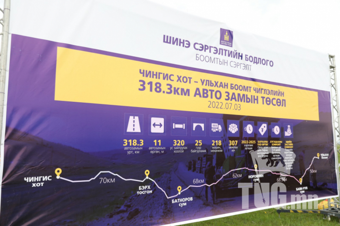 Чингис хот-Ульхан боомт чиглэлд эхлүүлсэн авто замын үргэлжлэл 248.3 км бүтээн байгуулалтыг эхлүүллээ