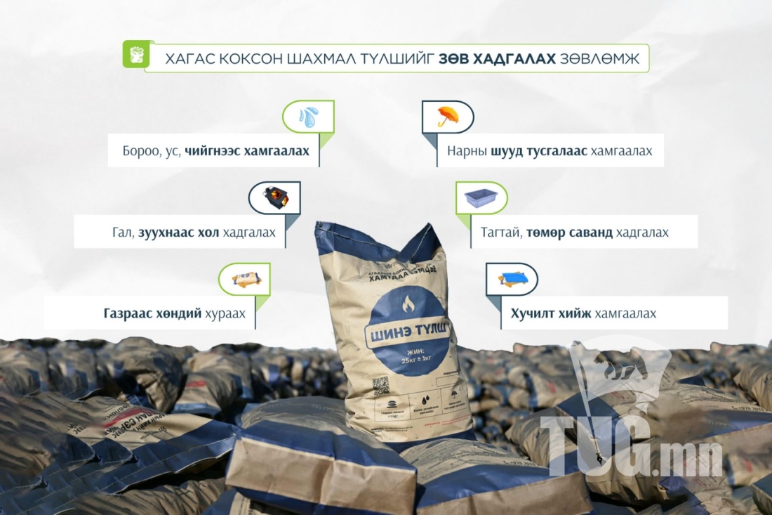 Хагас коксон шахмал түлшийг ус, чийг нэвтрүүлэхгүй, хуурай газар хадгална